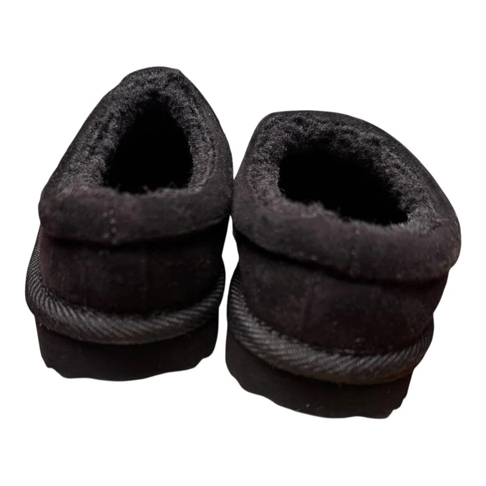 Kids Black Suede Like Slippers Size 5 Faux Fur Lined‎ Slip On House Shoes SU